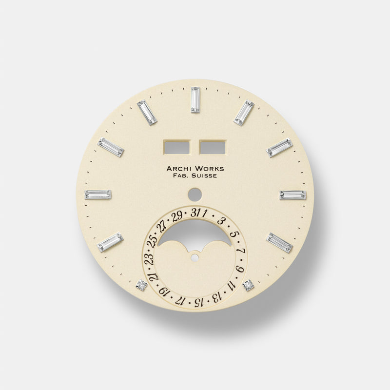 PRE-ORDER FOR THE LIMITED EDITION 2026 ARCHI WORKS «PADELLONE» TRIPLE CALENDAR MOONPHASE MOONLIGHT PANNA DIAL 55