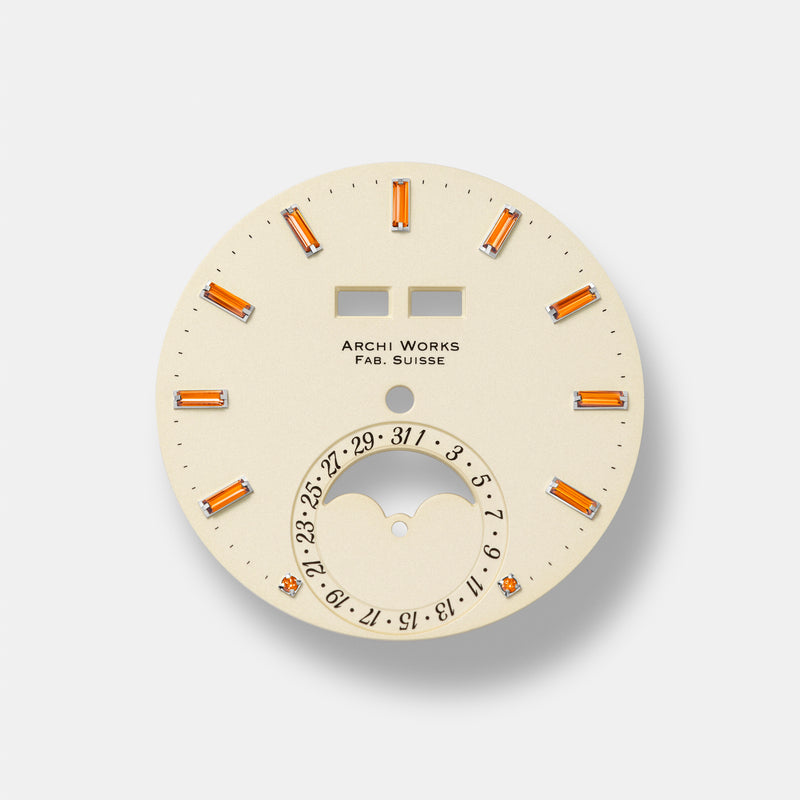 PRE-ORDER FOR THE LIMITED EDITION 2026 ARCHI WORKS «PADELLONE» TRIPLE CALENDAR MOONPHASE SUNSET PANNA DIAL 55