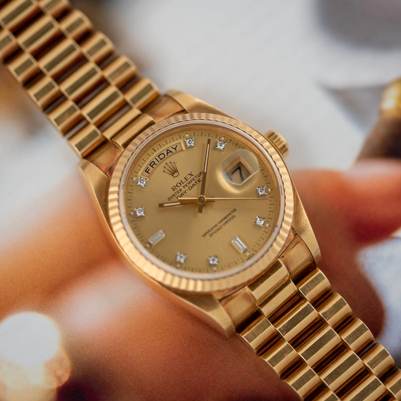 1980 Rolex Oyster Perpetual Day-Date 18k Yellow Gold Champagne Dial 18038