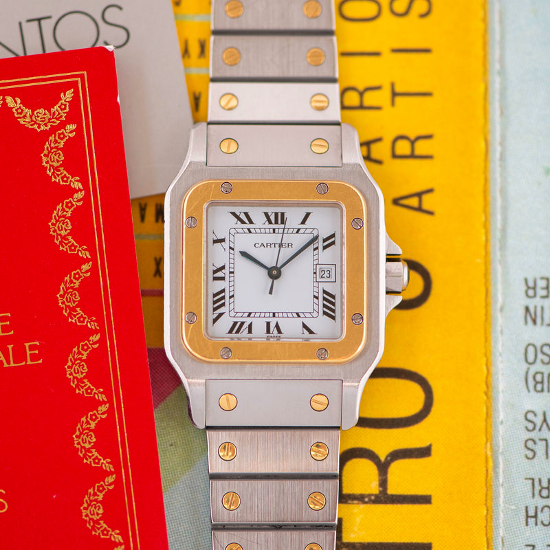 1980s Cartier Santos Gold/Steel 2961 With Service card and Cartier Pouch