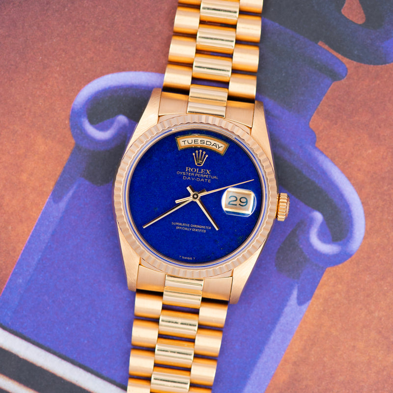 1990 Rolex Oyster Perpetual Day-Date 18k Yellow Gold "Lapis Lazuli" Dial 18238