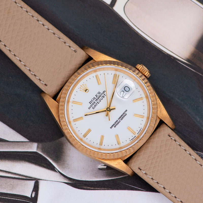 1990 Rolex Oyster Perpetual Datejust 18k yellow gold "Porcelaine" Dial 16238