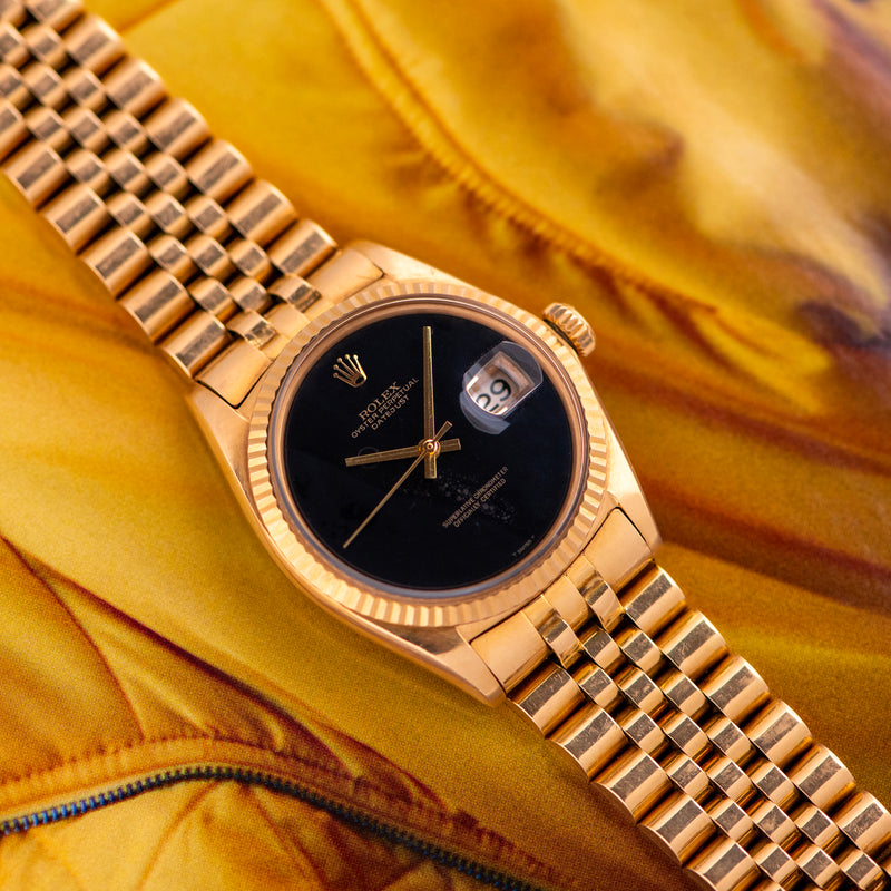 1968 Rolex Oyster Perpetual Datejust 18k Yellow Gold Tropical "Onyx" Dial 1601