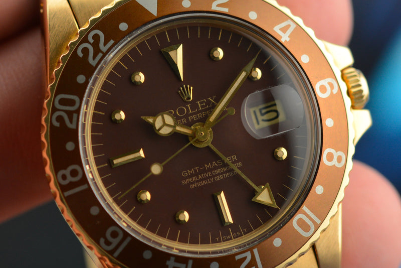 1973 Rolex Oyster Perpetual GMT Master 18k Yellow Gold "Nipple" Dial 1675/8