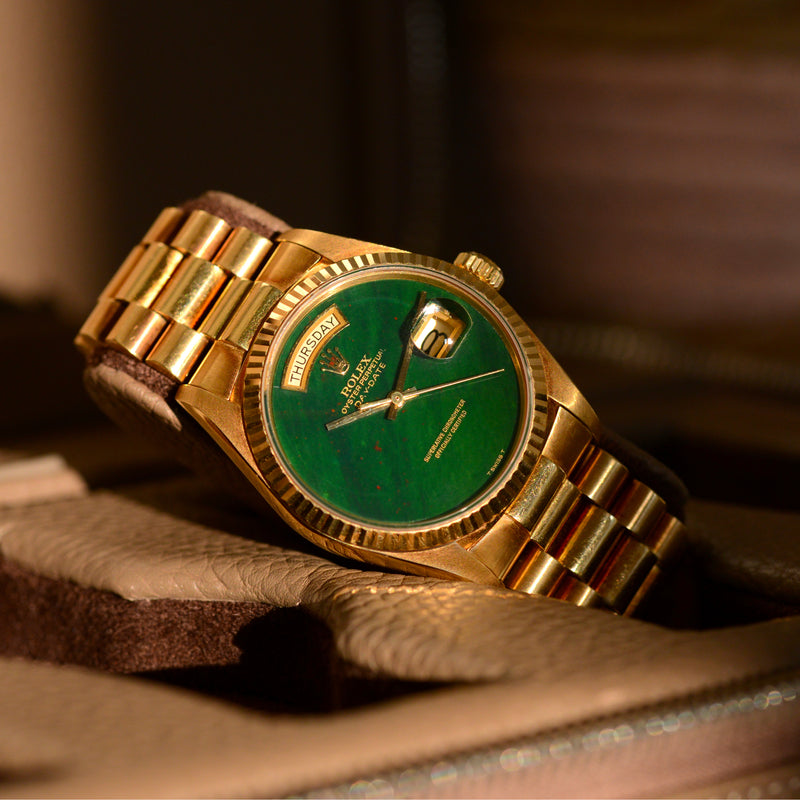 1987 Rolex Oyster Perpetual Day-Date 18k Yellow Gold "Bloodstone" Jasper Dial 18038