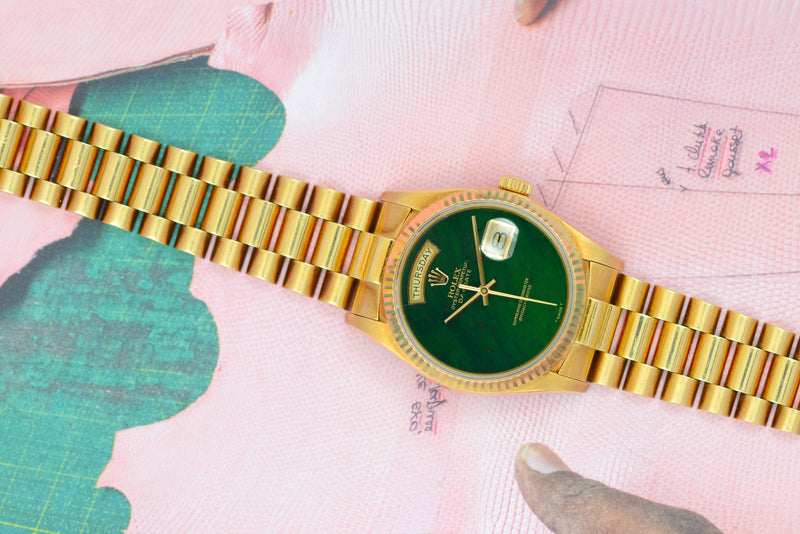 1987 Rolex Oyster Perpetual Day-Date 18k Yellow Gold "Bloodstone" Jasper Dial 18038