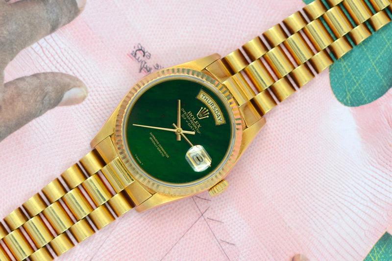 1987 Rolex Oyster Perpetual Day-Date 18k Yellow Gold "Bloodstone" Jasper Dial 18038