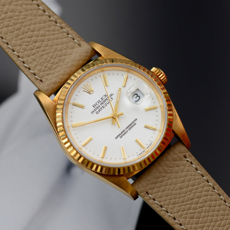 1990 Rolex Oyster Perpetual Datejust 18k yellow gold "Porcelaine" Dial 16238