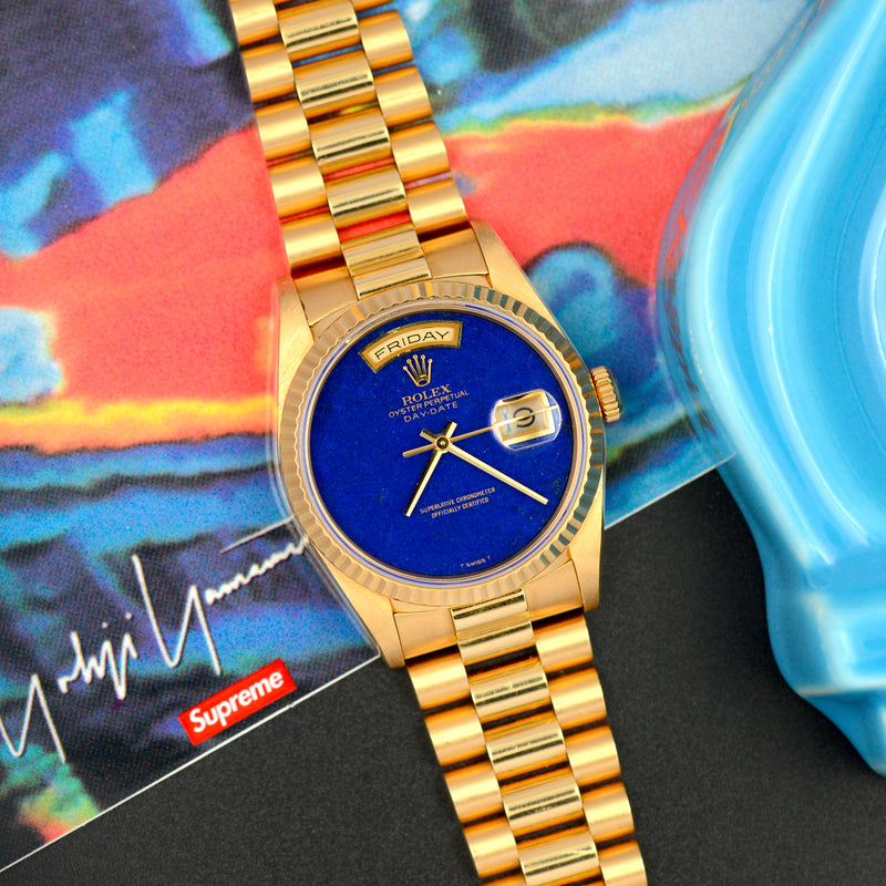 1990 Rolex Oyster Perpetual Day-Date 18k Yellow Gold "Lapis Lazuli" Dial 18238