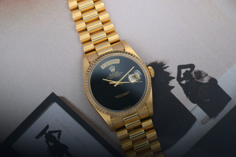 1995 Rolex Oyster Perpetual Day-Date 18k Yellow Gold "Onyx" Dial 18238