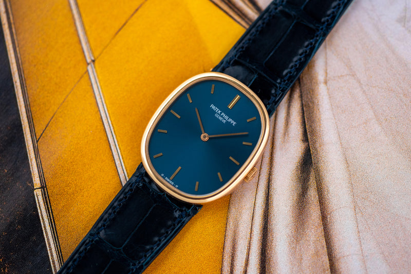 1970s Patek Philippe Ellipse 18k Yellow Gold Blue Dial 3648