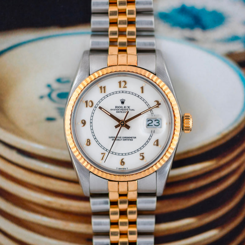 1983 Rolex Oyster Perpetual Datejust Gold/Steel "Boiler Gauge" White Dial 16013