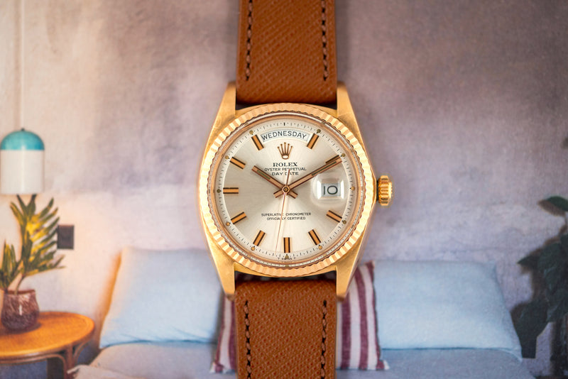 1973 Rolex Oyster Perpetual Day-Date 18k Rose Gold Wide Boy Dial 1803
