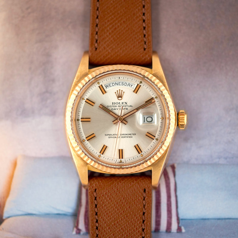 1973 Rolex Oyster Perpetual Day-Date 18k Rose Gold Wide Boy Dial 1803