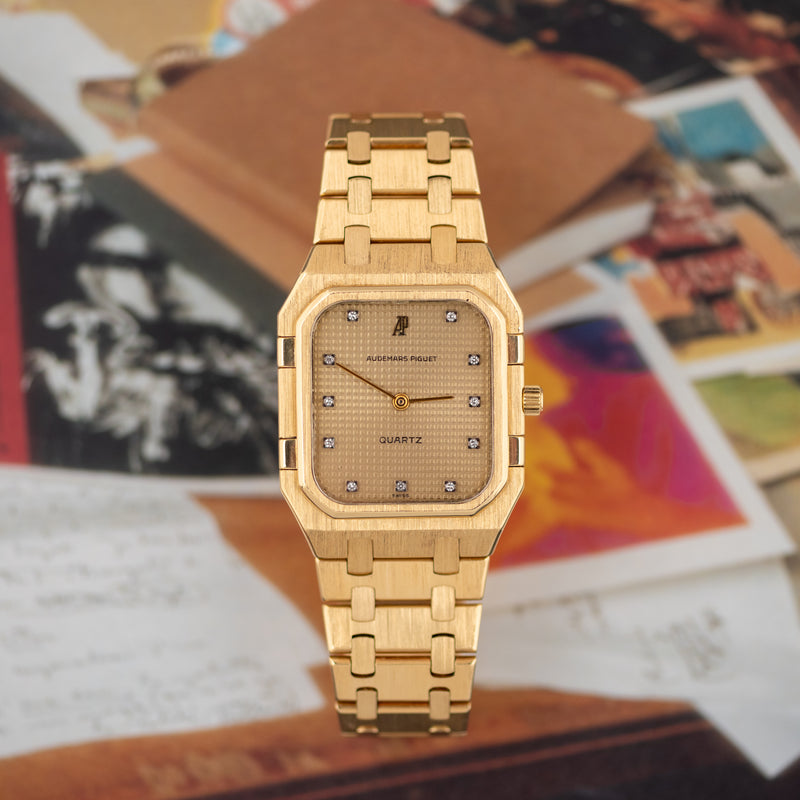 1980s Audemars Piguet Royal Oak 18k Yellow Gold "Diamond" Gold Dial Jumbo 6005BA