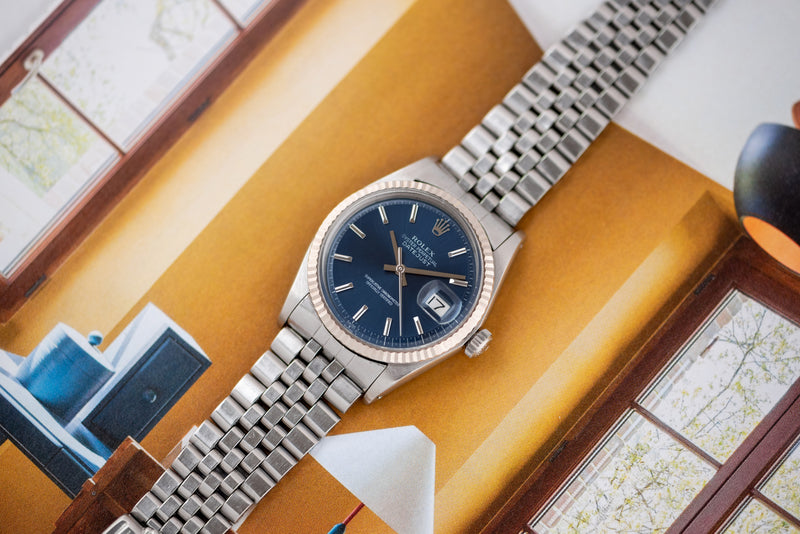 1969 Rolex Oyster Perpetual Datejust "No lume" Blue Soleil dial 1601