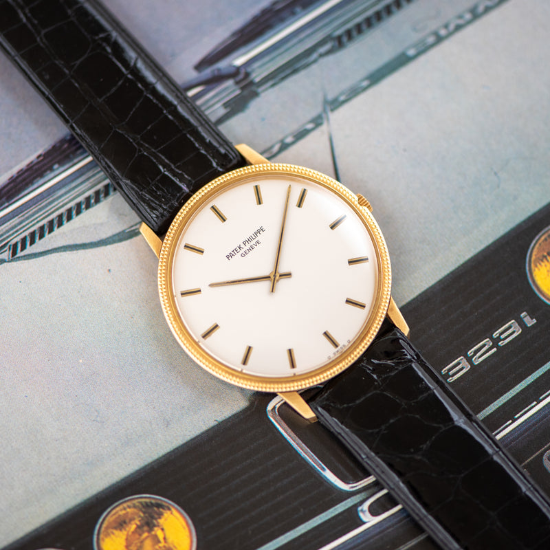 1970s Patek Philippe Calatrava 18k Yellow Gold "Clous de Paris" White Dial 3590