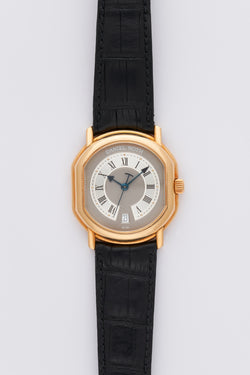 1990s Daniel Roth "Le Sentier" Central-Second 18k Yellow Gold Grey guilloché Dial 177