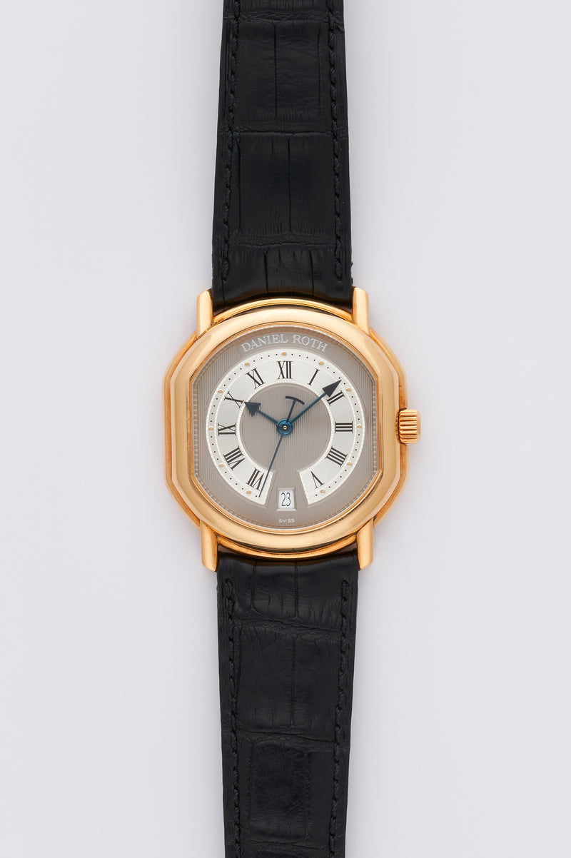 1990s Daniel Roth "Le Sentier" Central-Second 18k Yellow Gold Grey guilloché Dial 177