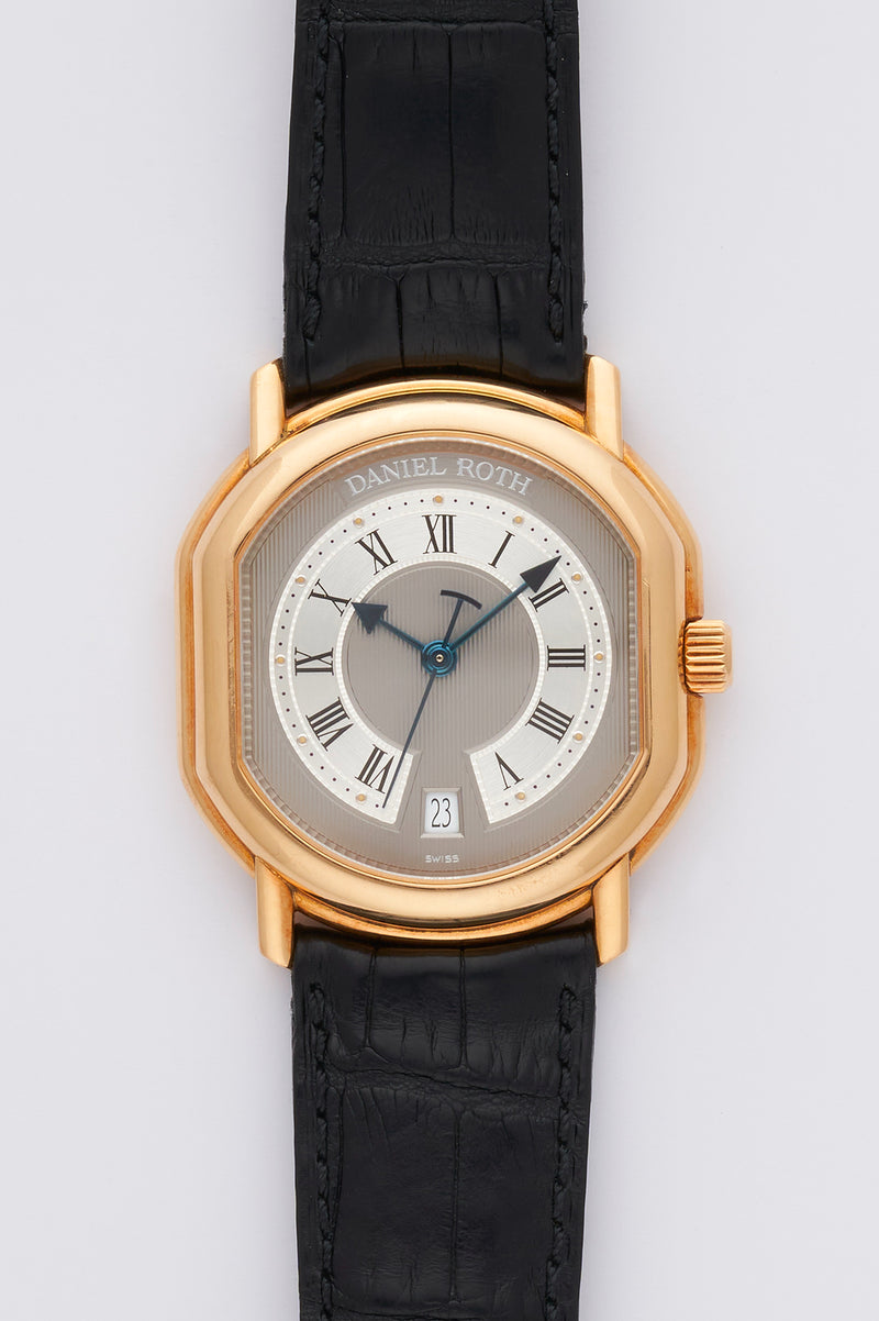 1990s Daniel Roth "Le Sentier" Central-Second 18k Yellow Gold Grey guilloché Dial 177