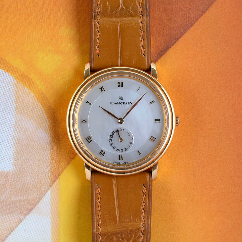 1990s Blancpain Villeret Date 18k Yellow Gold Mother of Pearl Dial 4795 with Original Papers and Booklet