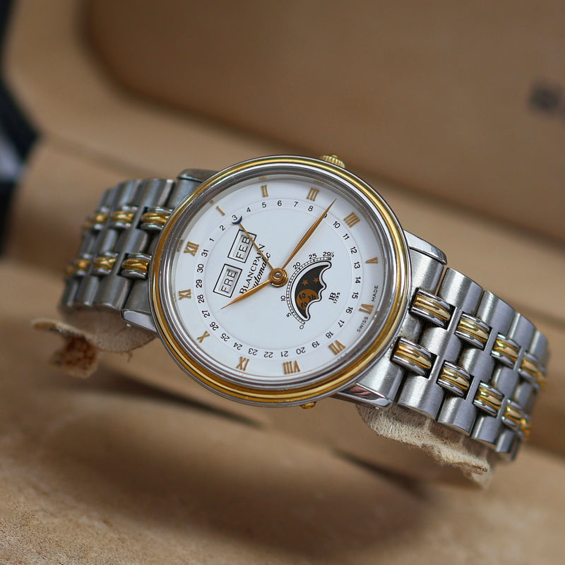 Full Set 1989 Blancpain Villeret Triple Date Moonphase 18k Yellow Gold / Steel  White Dial 6595-1318
