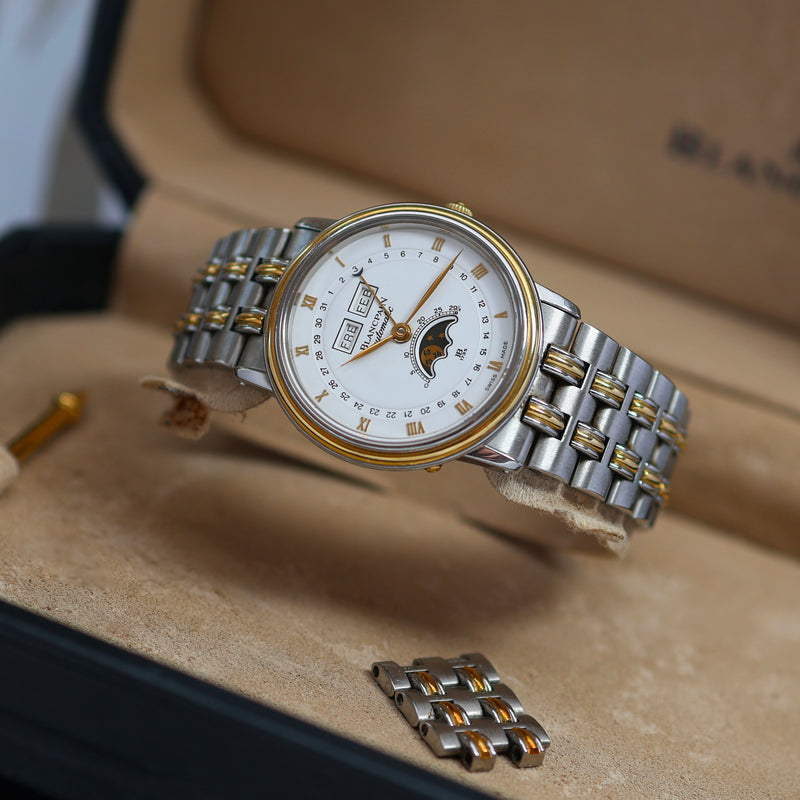 Full Set 1989 Blancpain Villeret Triple Date Moonphase 18k Yellow Gold / Steel  White Dial 6595-1318