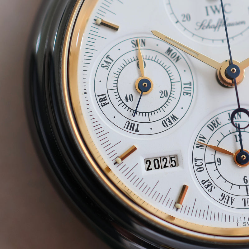 1990s IWC Da Vinci Ceramic 18k Yellow Gold Perpetual Calendar Chronograph 3755 with International Guarantee IWC service papers and documentation