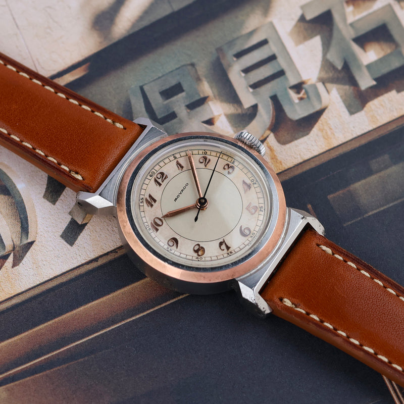 1940s Movado "Acvatic" François Borgel Rose Gold/Stainless Steel Two-Tone Breguet Numerals Dial 11732