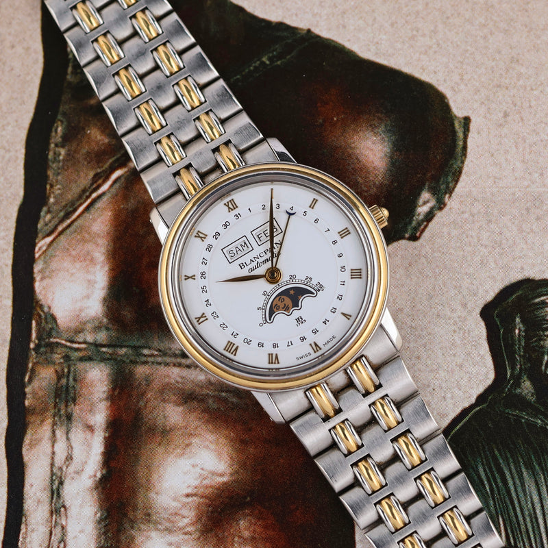 Full Set 1989 Blancpain Villeret Triple Date Moonphase 18k Yellow Gold / Steel  White Dial 6595-1318