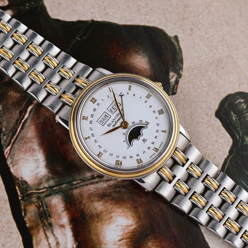 Full Set 1989 Blancpain Villeret Triple Date Moonphase 18k Yellow Gold / Steel  White Dial 6595-1318