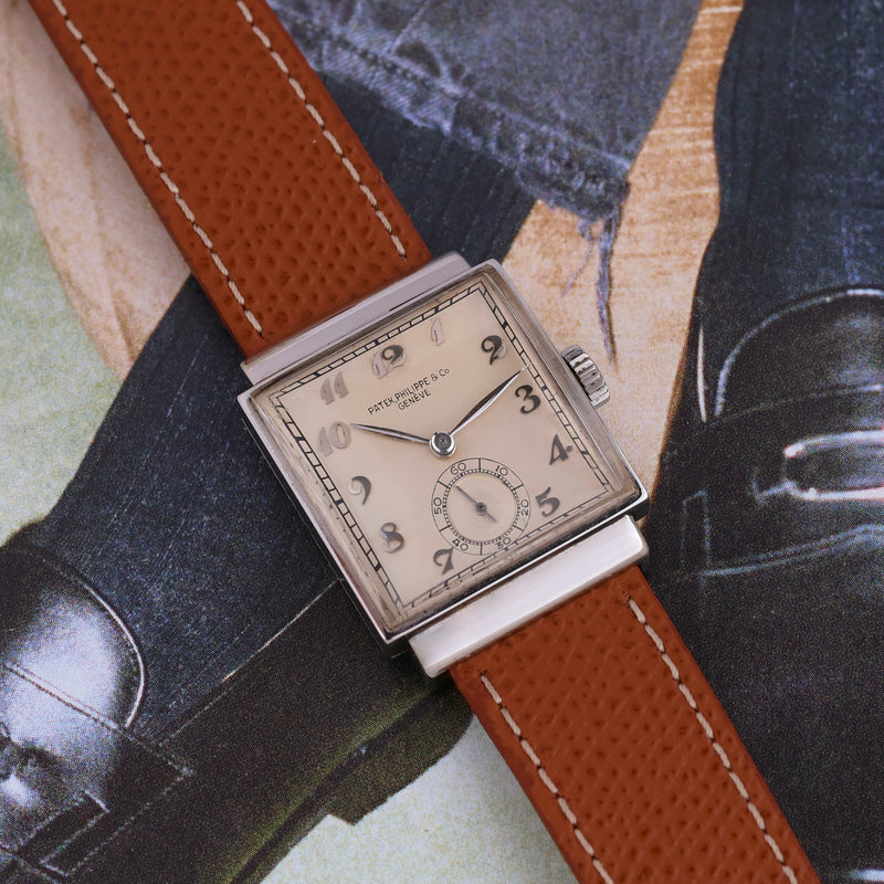 1943 Patek Philippe "Square" Stainless Steel Silvered Breguet Numerals Dial 1408 With Extract from the Archives