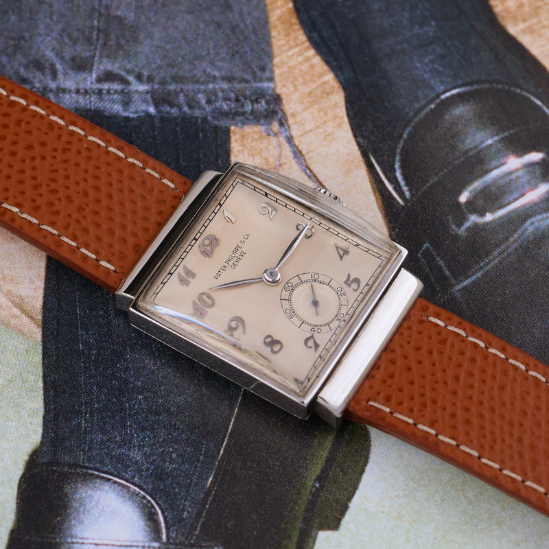 1943 Patek Philippe "Square" Stainless Steel Silvered Breguet Numerals Dial 1408 With Extract from the Archives