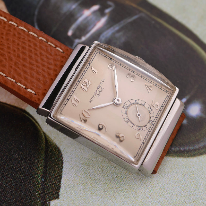 1943 Patek Philippe "Square" Stainless Steel Silvered Breguet Numerals Dial 1408 With Extract from the Archives