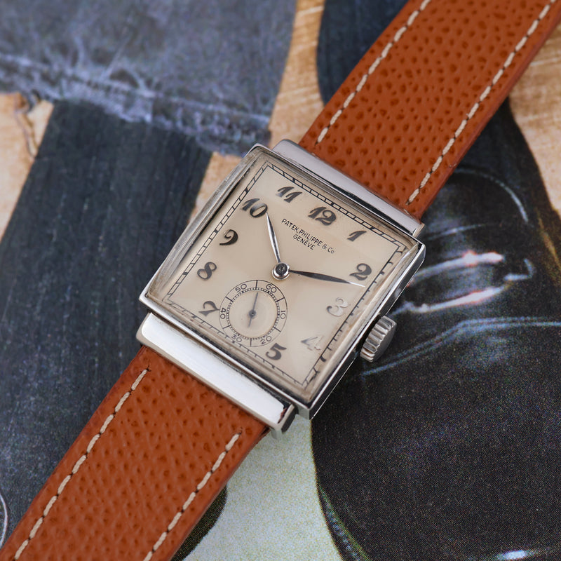 1943 Patek Philippe "Square" Stainless Steel Silvered Breguet Numerals Dial 1408 With Extract from the Archives