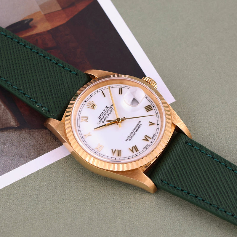1994 Rolex Oyster Perpetual Datejust 18k Yellow Gold No Lume White Dial 16238