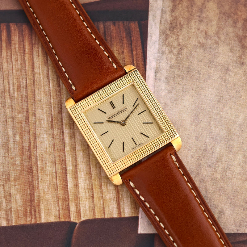 1970s Jaeger-LeCoultre Tank Hobnail Ultra-Thin 18k Yellow Gold 4427
