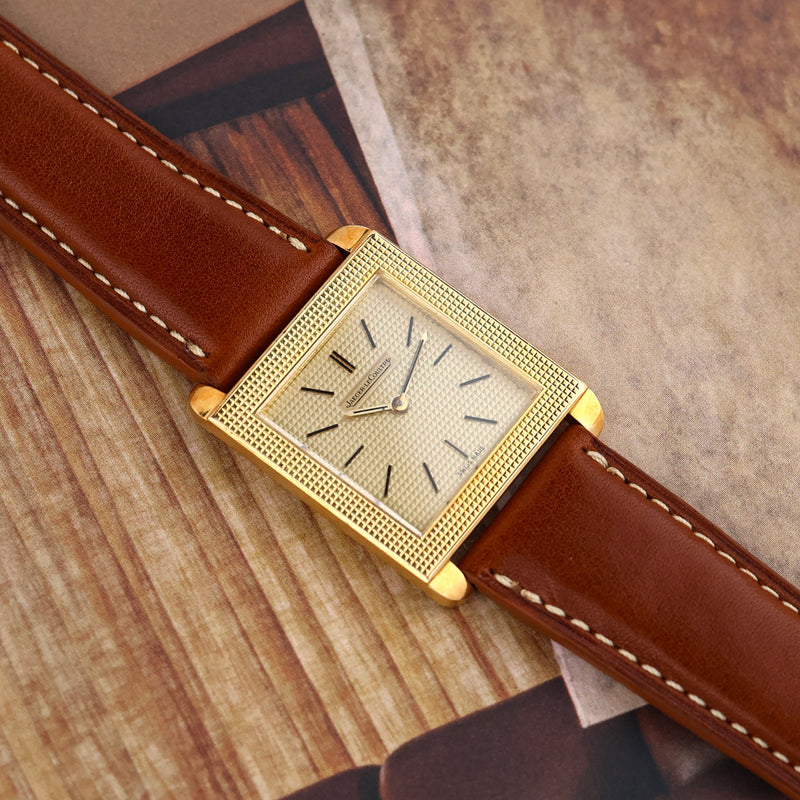 1970s Jaeger-LeCoultre Tank Hobnail Ultra-Thin 18k Yellow Gold 4427