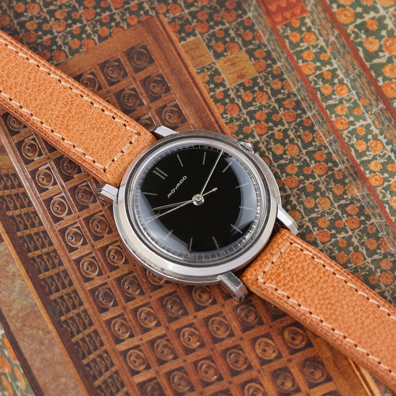 1940s Movado Time Only "Art Deco" Silver Print Glossy black Dial 14774