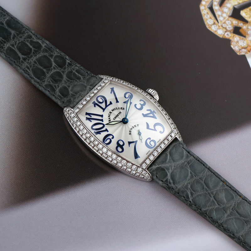 2000s Franck Muller Genève Master of Complications 18k White Gold Cintrée Curvex Diamond-set half case Sunset Blue numerals Dial 7500 S6 D