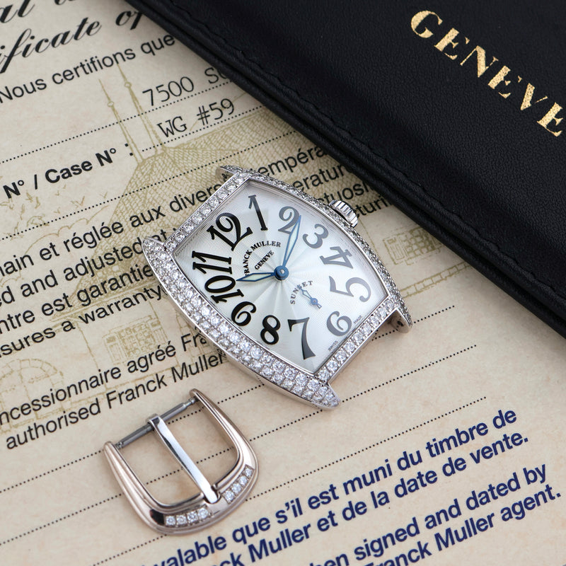 2000s Franck Muller Genève Master of Complications 18k White Gold Cintrée Curvex Diamond-set half case Sunset Black numerals Dial 7500 S6 D with papers