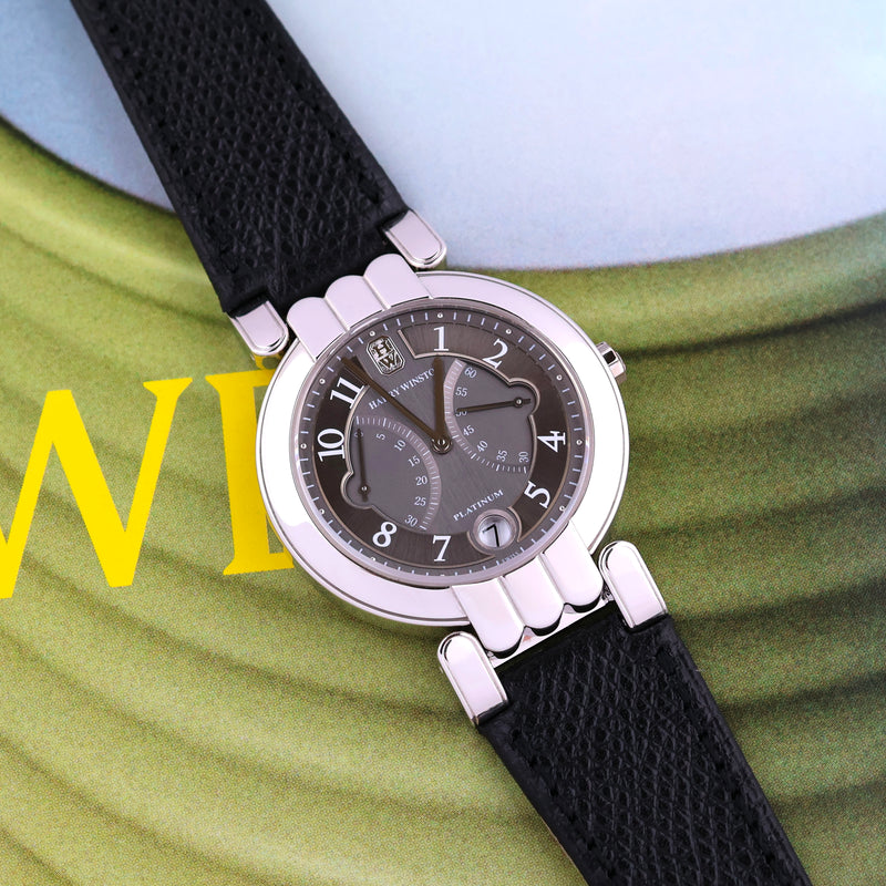 2010s Limited Edition Harry Winston Platinum Premier Excenter bi-retrograde seconds and date Grey Dial 200-MADSR37P