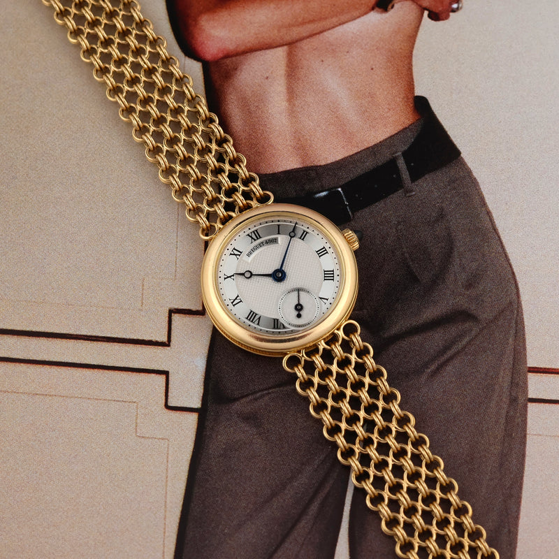 1990s Breguet Lady-Classique 18k Yellow Gold Guilloché engraved silvered Dial Sub-Seconds at 6 on 18k Yellow Gold Chain-Mesh bracelet