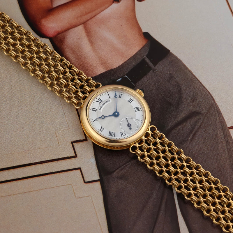 1990s Breguet Lady-Classique 18k Yellow Gold Guilloché engraved silvered Dial Sub-Seconds at 6 on 18k Yellow Gold Chain-Mesh bracelet