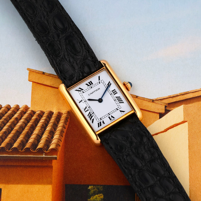 1980 Cartier Louis Tank 18k Yellow Gold "Paris" Dial 78086 with 18k Yellow Gold Deployante Buckle