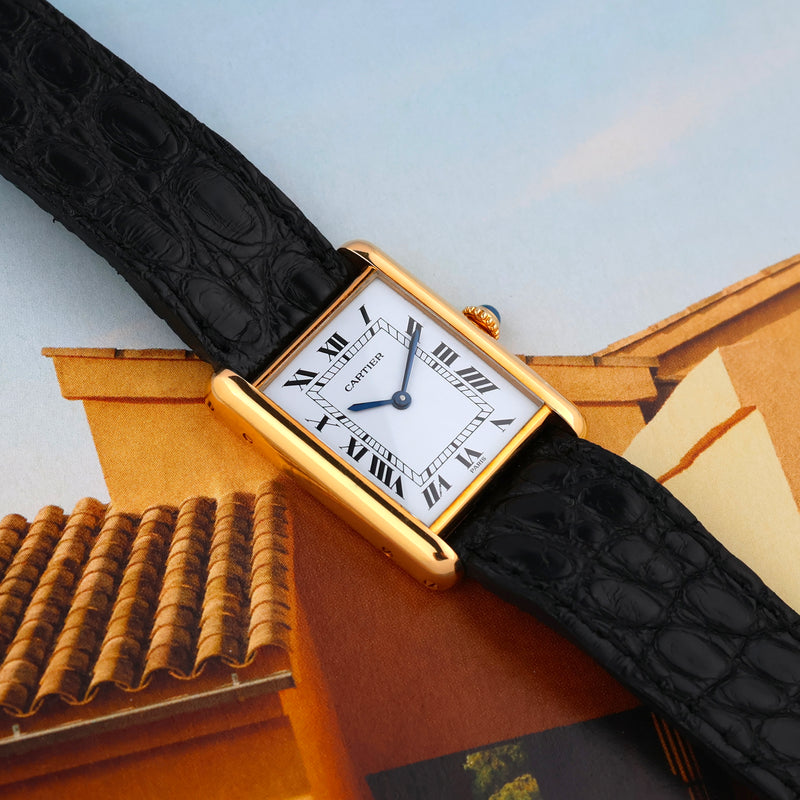 1980 Cartier Louis Tank 18k Yellow Gold "Paris" Dial 78086 with 18k Yellow Gold Deployante Buckle