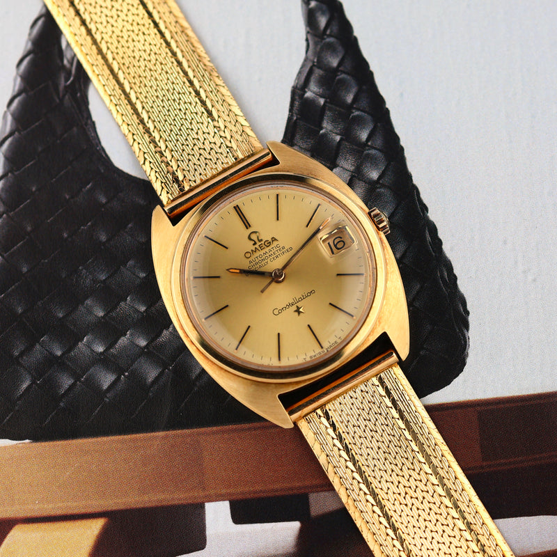 1967 Omega Chronometer Officially Certified Constellation 18k Yellow Gold 168009 C-Shape with Box