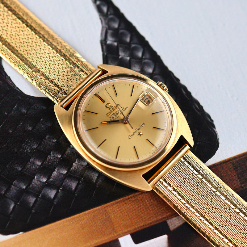 1967 Omega Chronometer Officially Certified Constellation 18k Yellow Gold 168009 C-Shape with Box