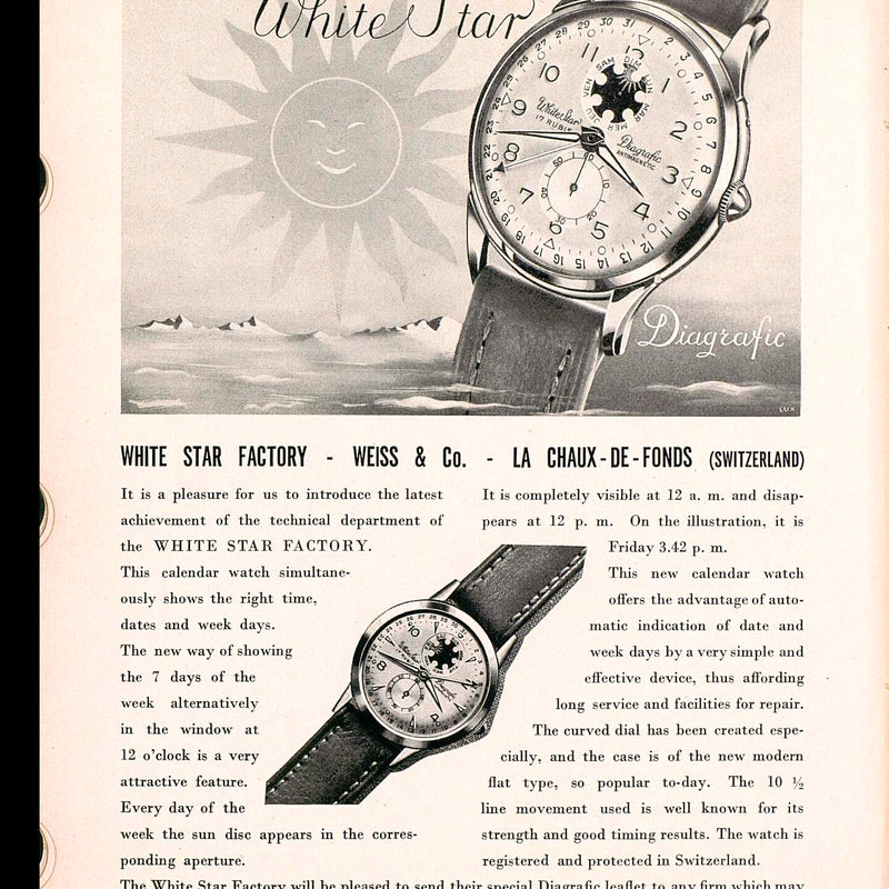 1955 White Star Diagrafic Antimagnetic Double Date "French Day" Gilded metal / Stainless steel Silvered Dial