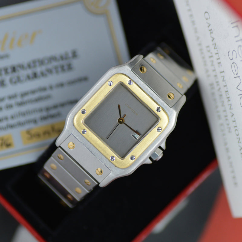 Full Set 1983 Cartier Santos Gold/Steel "Slate" Grey Dial 2961